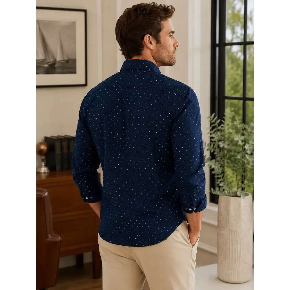 Banana Republic Camden Fit Polka Dot Button Down Shirt M Blue 100% Cotton Casual